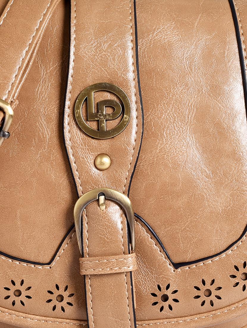 beige leatherette cut work sling bag - 12302537 - Zoom Image - 4