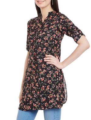 turn up sleeved floral tunic - 12302857 - Standard Image - 2
