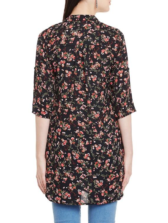 turn up sleeved floral tunic - 12302857 - Zoom Image - 3