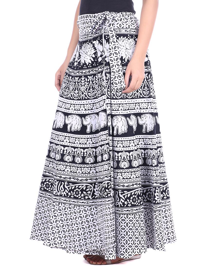 monochrome cotton wrap skirt - 12306263 - Zoom Image - 2