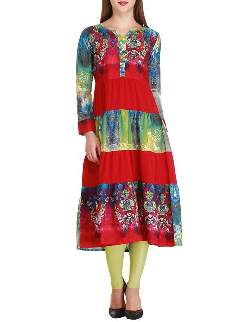 red viscose aline kurta - 12308413 - Standard Image - 1