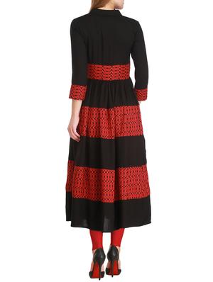 black viscose printed tiered kurta - 12308415 - Standard Image - 2