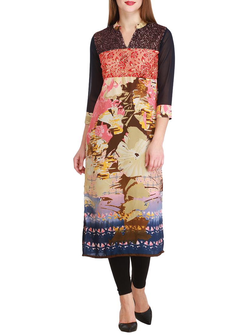 beige viscose straight kurta - 12308418 - Zoom Image - 1