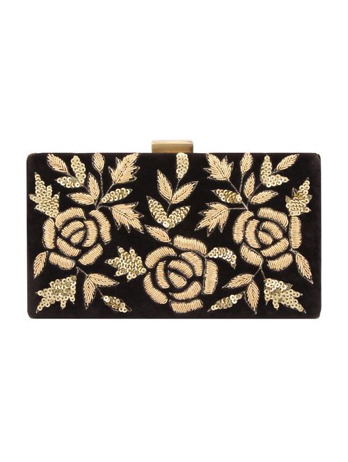 Black synthetic leather embellished clutch cum sling - 12309542 -  Standard Image - 0