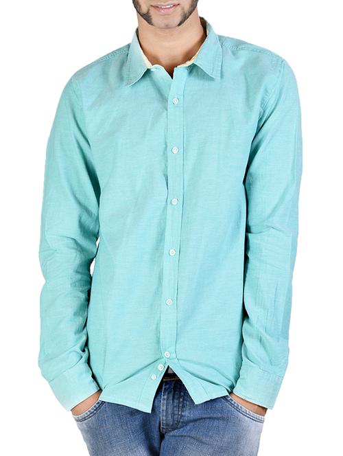 aqua blue cotton casual shirt - 12315709 - Standard Image - 1
