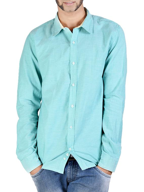 aqua blue cotton casual shirt - 12315709 - Zoom Image - 1