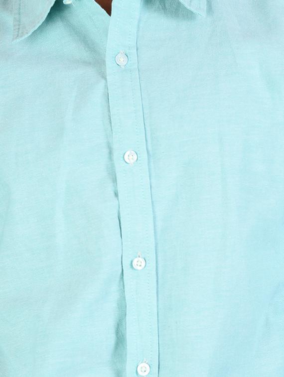 aqua blue cotton casual shirt - 12315709 - Zoom Image - 4