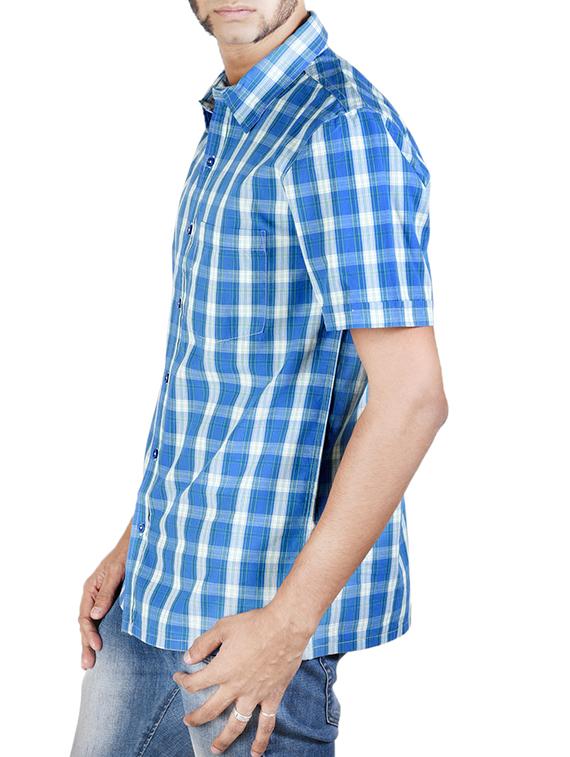 blue cotton check casual shirt - 12315710 - Zoom Image - 2