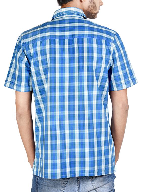 blue cotton check casual shirt - 12315710 - Zoom Image - 3
