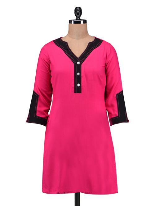 pink plain rayon kurta - 1232060 - Standard Image - 1