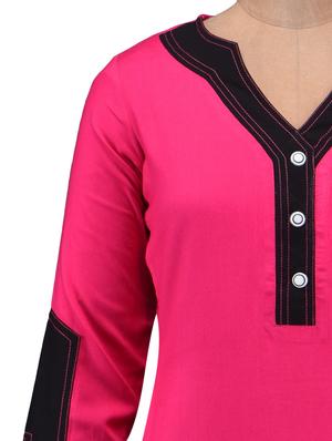 pink plain rayon kurta - 1232060 - Standard Image - 4