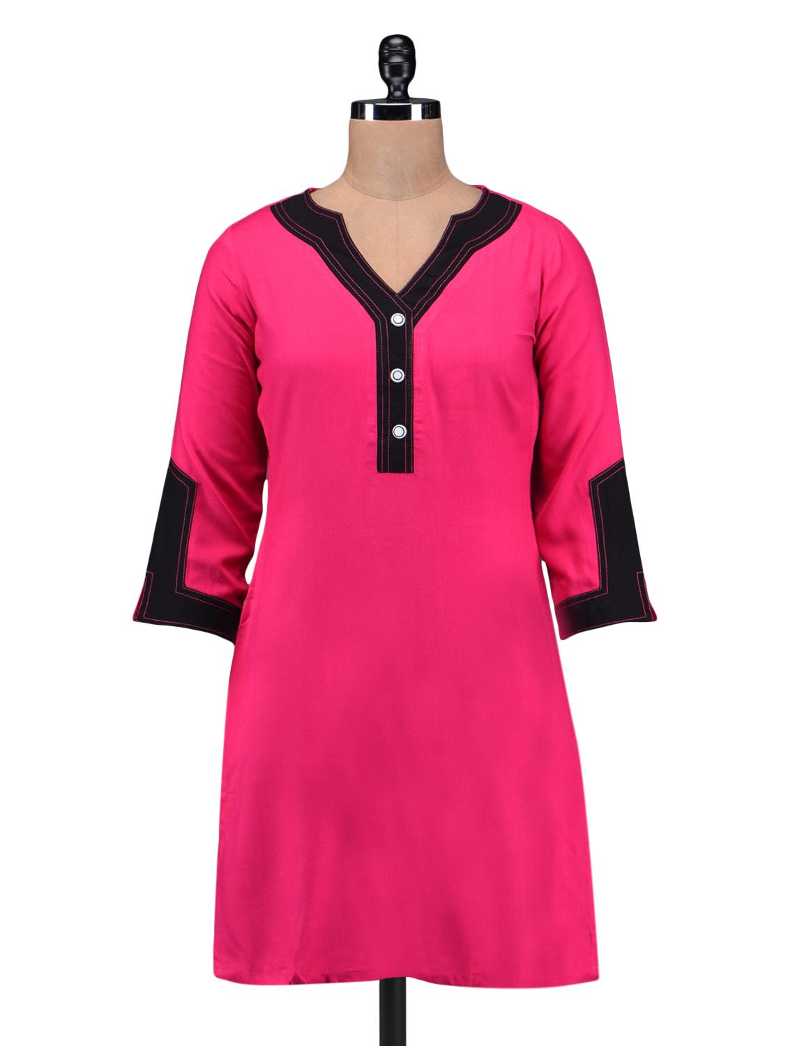 pink plain rayon kurta - 1232060 - Zoom Image - 1