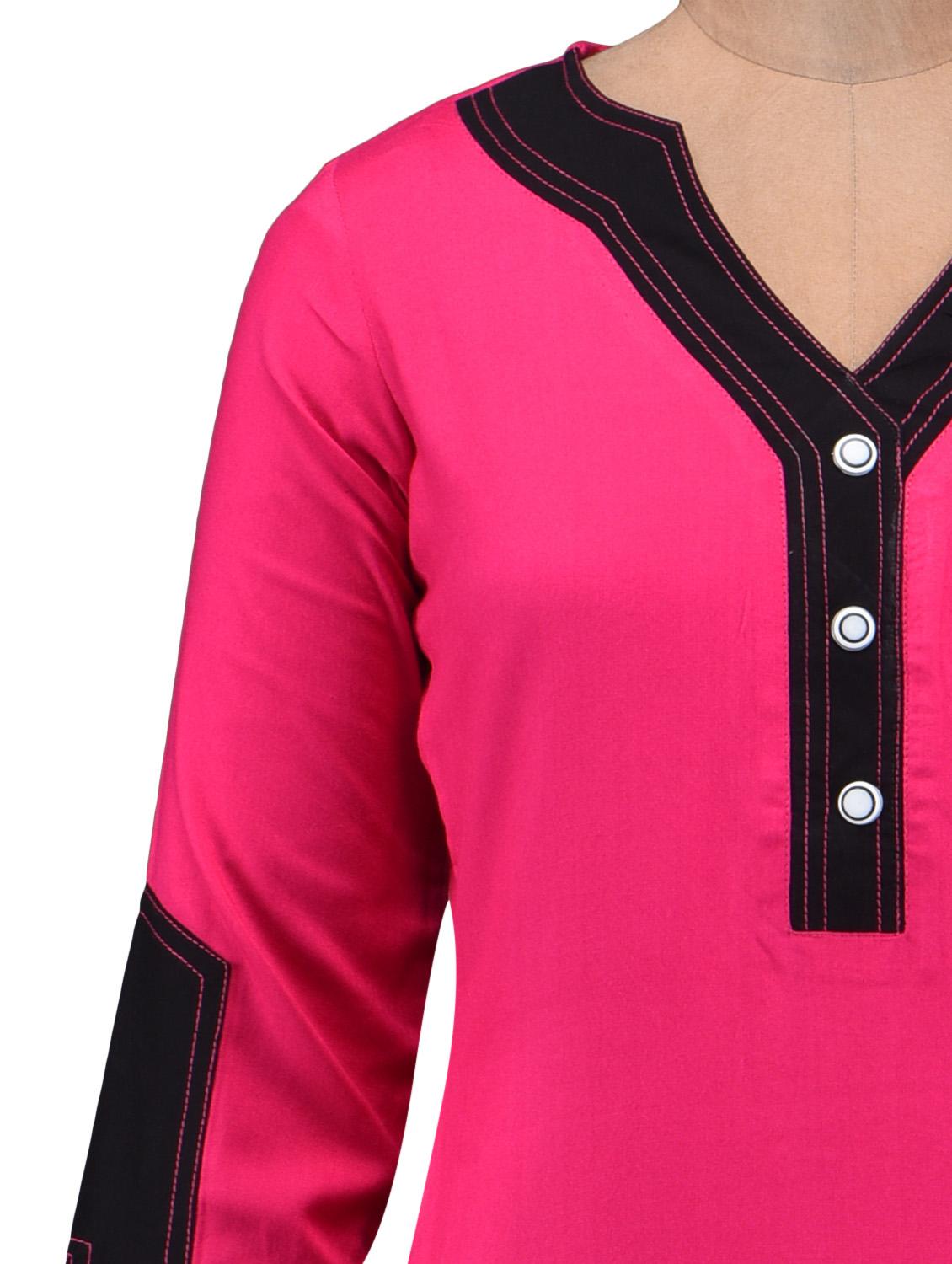 pink plain rayon kurta - 1232060 - Zoom Image - 4