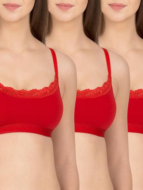 solid red cotton camisole bra (set of 3) - 12320611 - Standard Image - 1