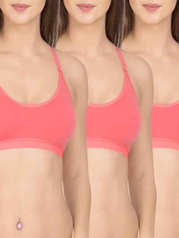 solid peach cotton sports bra (set of 3) - 12320614 - Zoom Image - 1