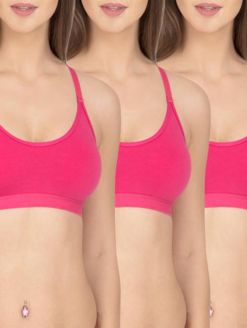 solid pink cotton sports bra (set of 3) - 12320615 - Standard Image - 1