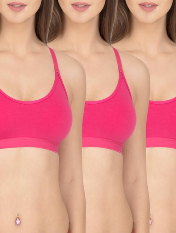 solid pink cotton sports bra (set of 3) - 12320615 - Zoom Image - 1
