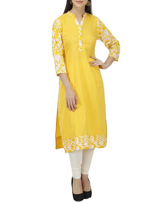 yellow cotton straight kurta - 12323046 - Very Small Image - 1