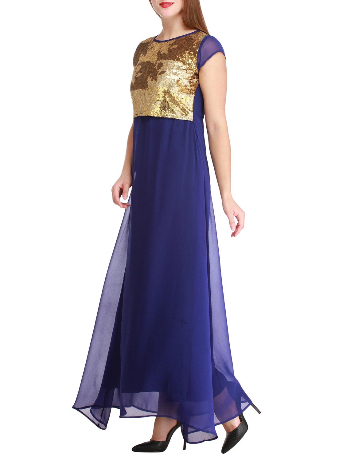 sequin embellished laced panel maxi dress - 12323652 - Zoom Image - 2