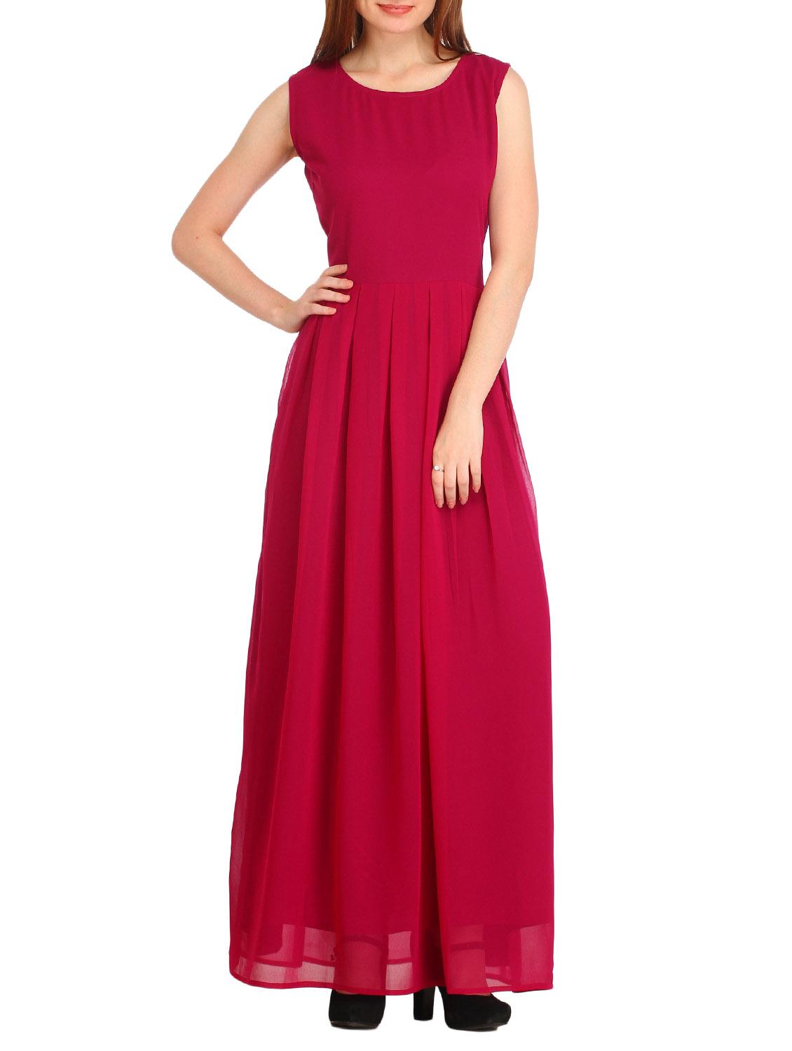 round neck pleated maxi dress - 12323655 - Zoom Image - 1