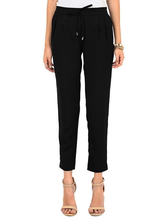 black polyester pleated casual trouser - 12324122 - Zoom Image - 2