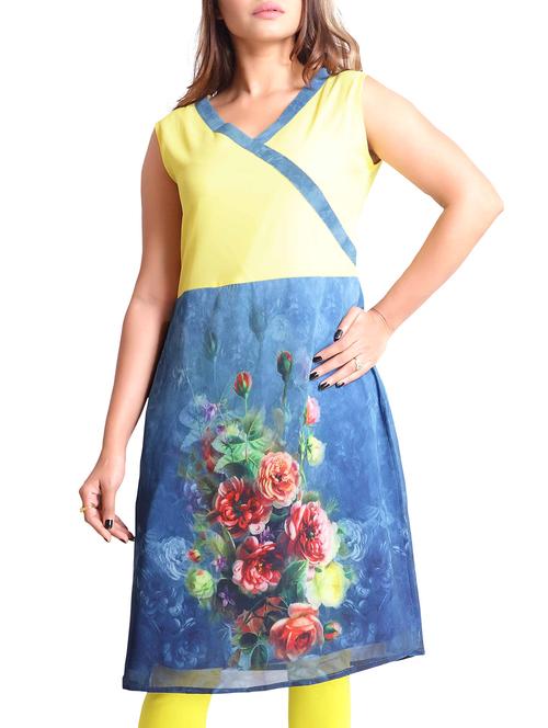blue georgette straight kurta - 12327408 - Standard Image - 1