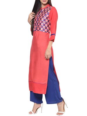 peach viscose straight kurta - 12328358 - Standard Image - 2