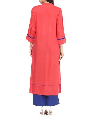 peach viscose straight kurta - 12328358 - Standard Image - 3