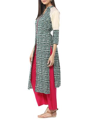 green cotton kurta with salwar - 12329539 - Standard Image - 2