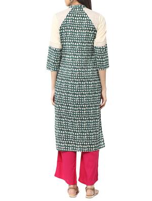green cotton kurta with salwar - 12329539 - Standard Image - 3