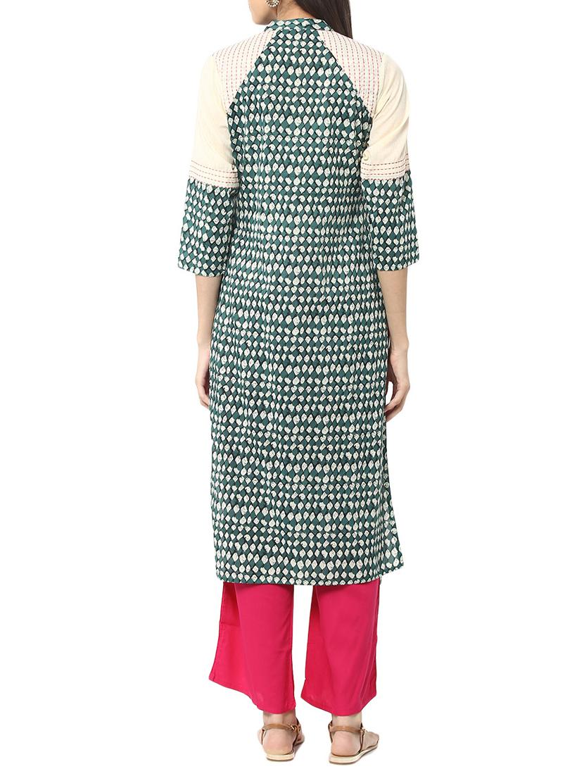 green cotton kurta with salwar - 12329539 - Zoom Image - 3