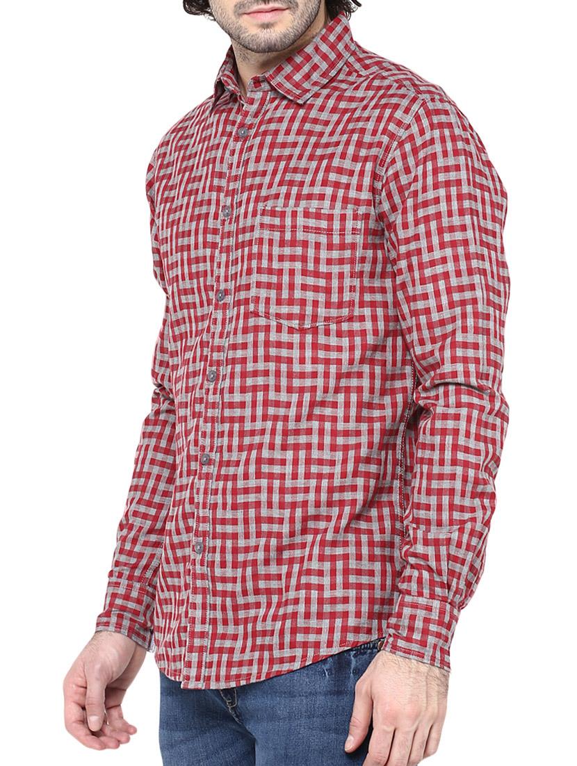 red cotton casual shirt - 12330023 - Zoom Image - 2