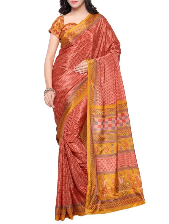 orange crepe printed saree with blouse - 12330222 - Zoom Image - 1
