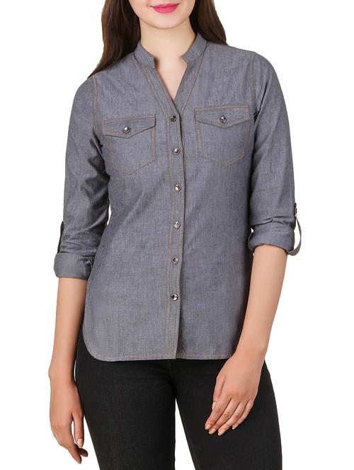 mandarin neck curved hem shirt - 12332166 - Very Small Image - 1