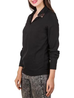 embellished collar edge solid shirt - 12332173 - Standard Image - 2