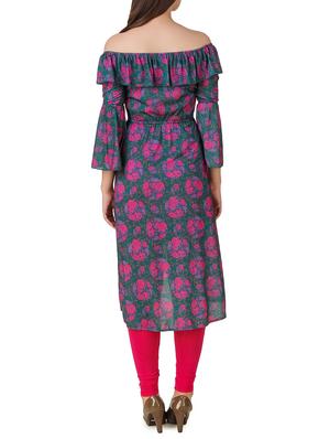 green cotton high slit kurta - 12332177 - Standard Image - 3