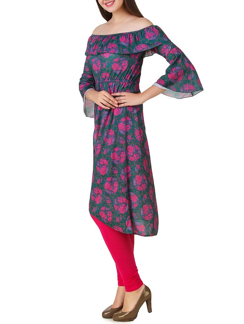 green cotton high slit kurta - 12332177 - Zoom Image - 2