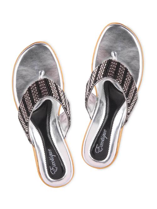 black and silver beaded leatherette sandals. - 1233612 - Standard Image - 1