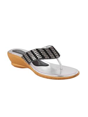 black and silver beaded leatherette sandals. - 1233612 - Standard Image - 3