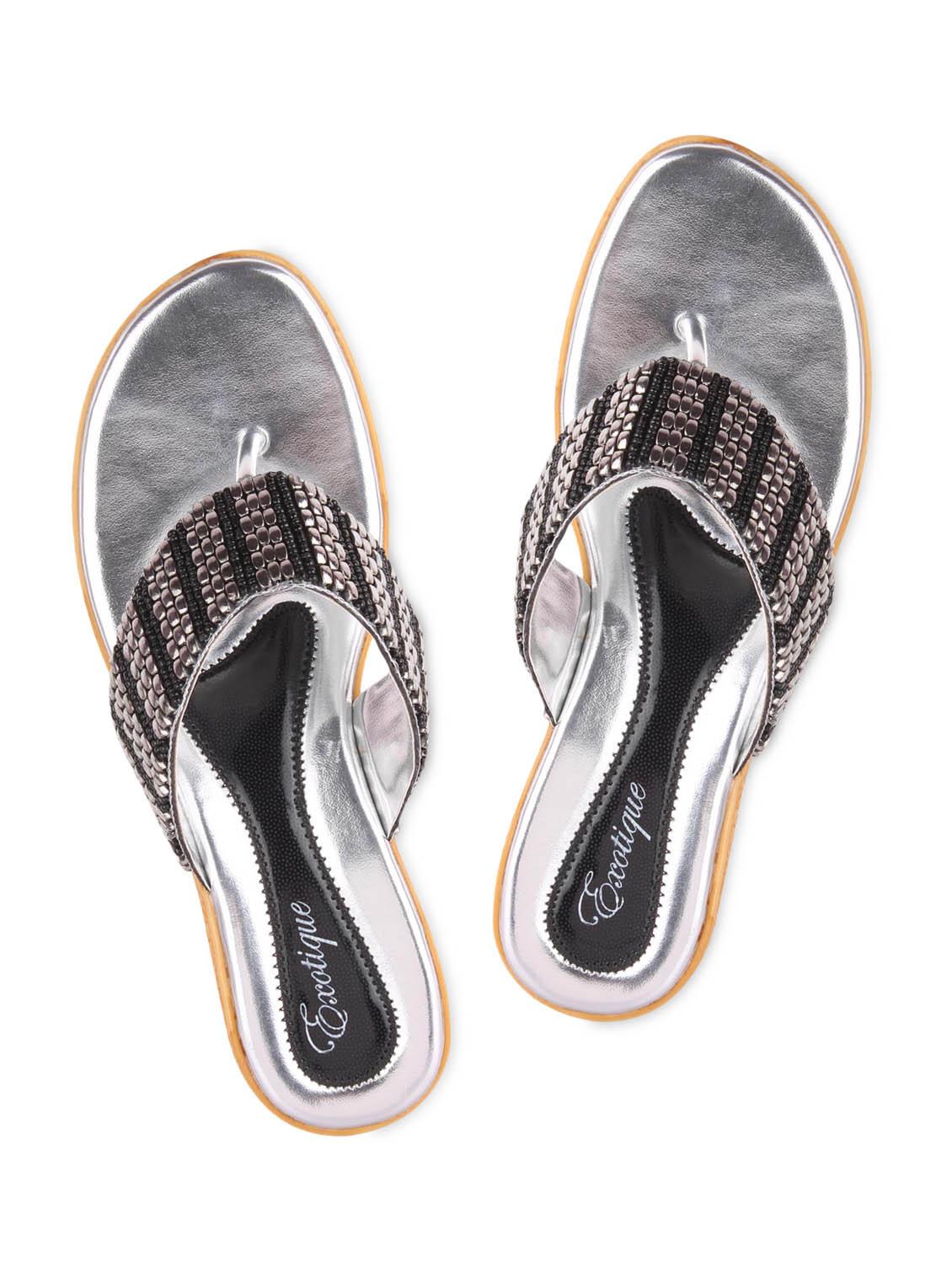 black and silver beaded leatherette sandals. - 1233612 - Zoom Image - 1