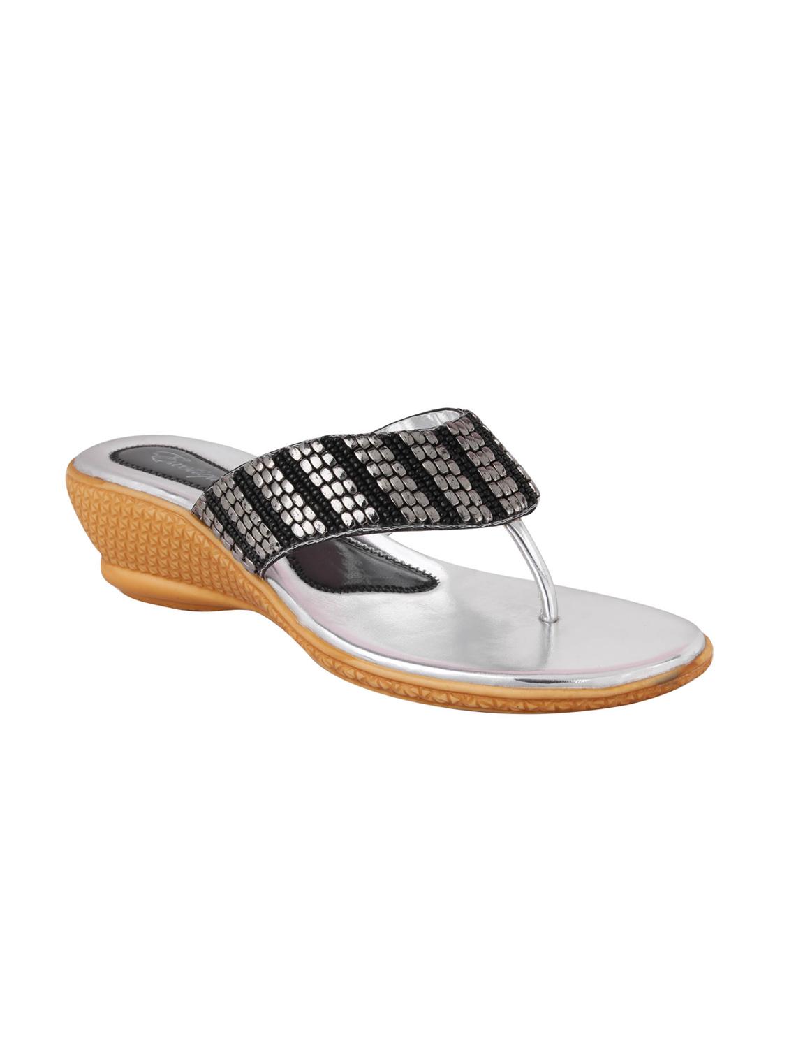 black and silver beaded leatherette sandals. - 1233612 - Zoom Image - 3