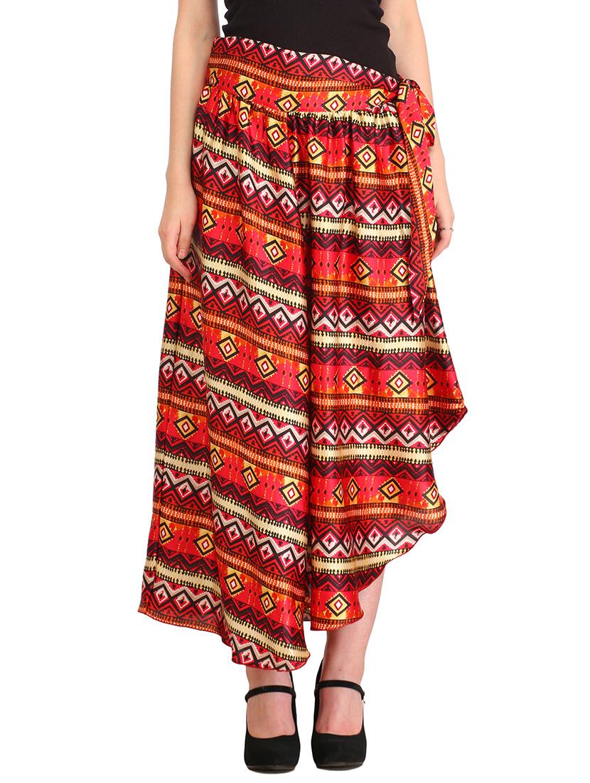 red crepe asymmetric skirt - 12337070 - Zoom Image - 1