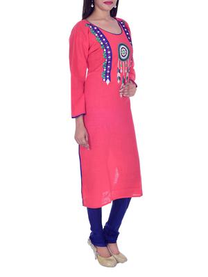 pink cotton straight kurta - 12341728 - Standard Image - 2