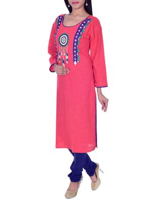 pink cotton straight kurta - 12341728 - Standard Image - 3