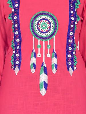 pink cotton straight kurta - 12341728 - Standard Image - 5