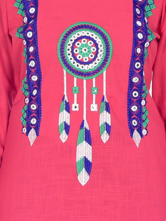 pink cotton straight kurta - 12341728 - Zoom Image - 5