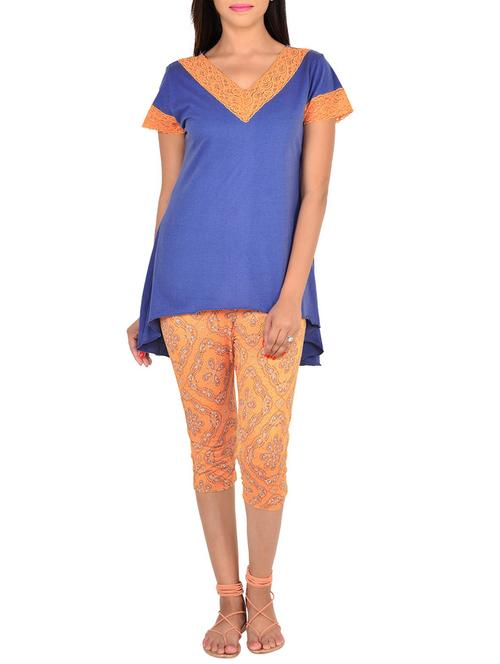 lace detail top with printed capri set - 12342638 - Standard Image - 1
