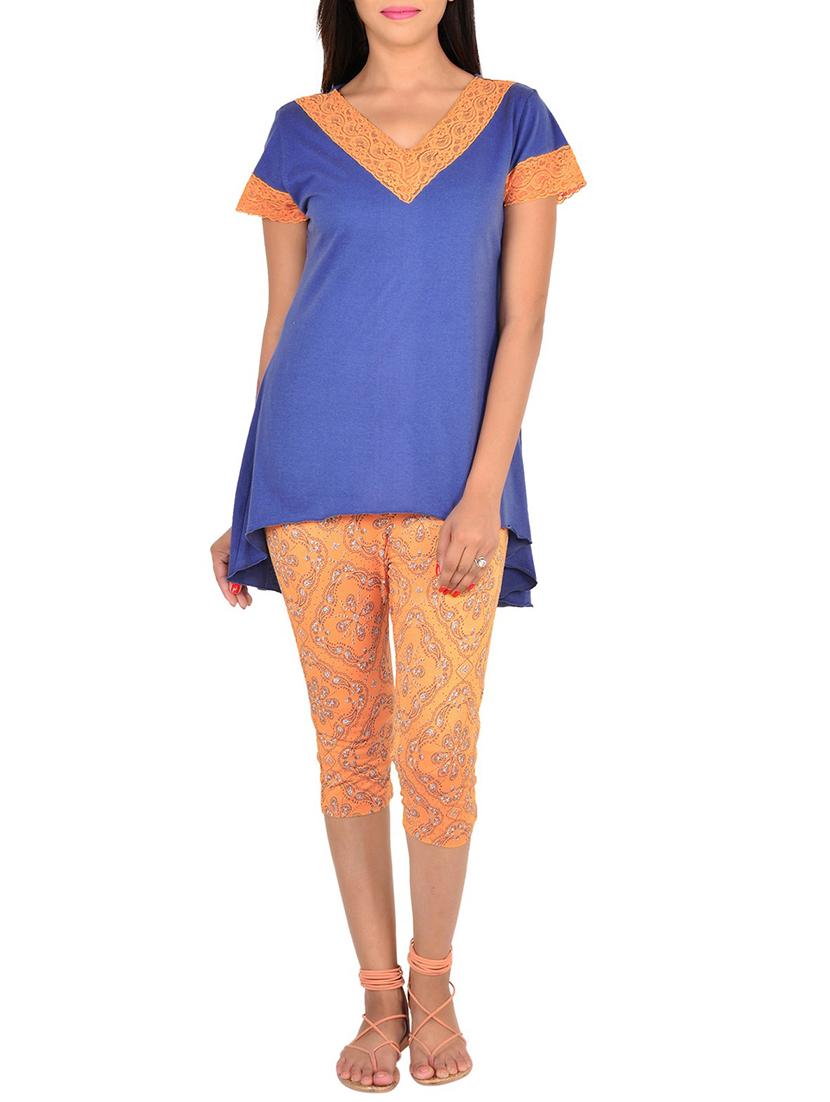 lace detail top with printed capri set - 12342638 - Zoom Image - 1