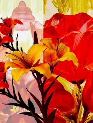 leaf designs bright red & yellow summer floral table mats - set of 6 - 12343814 - Standard Image - 3