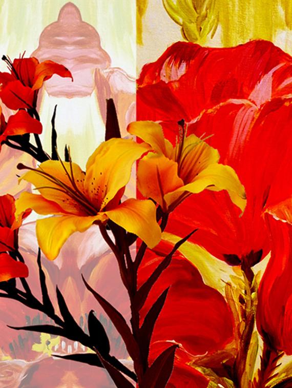leaf designs bright red & yellow summer floral table mats - set of 6 - 12343814 - Zoom Image - 3
